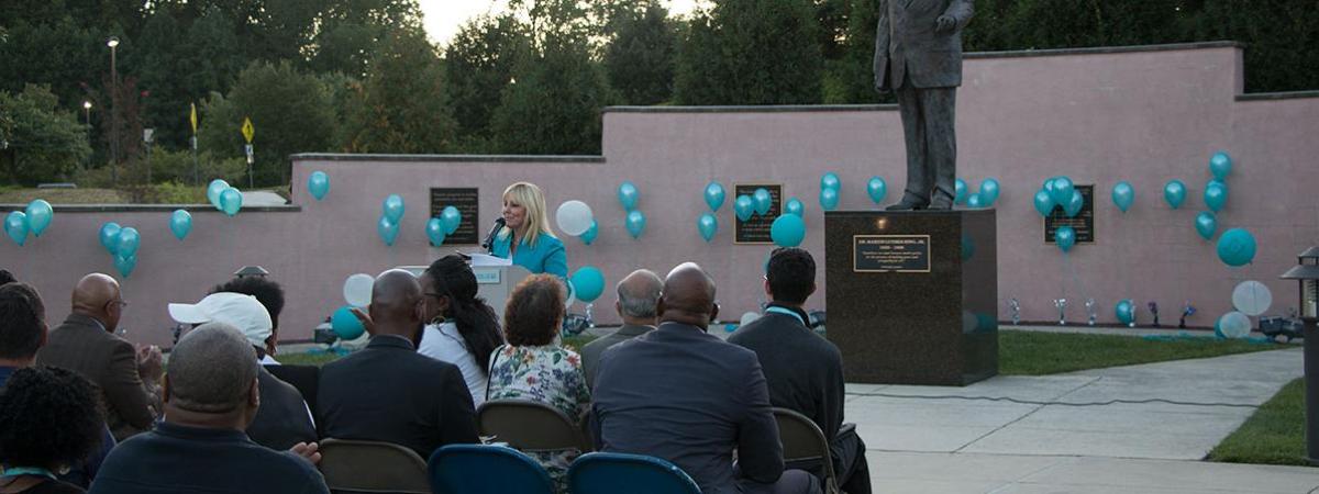 AACC President Dr. Lindsay speaks at vigil.