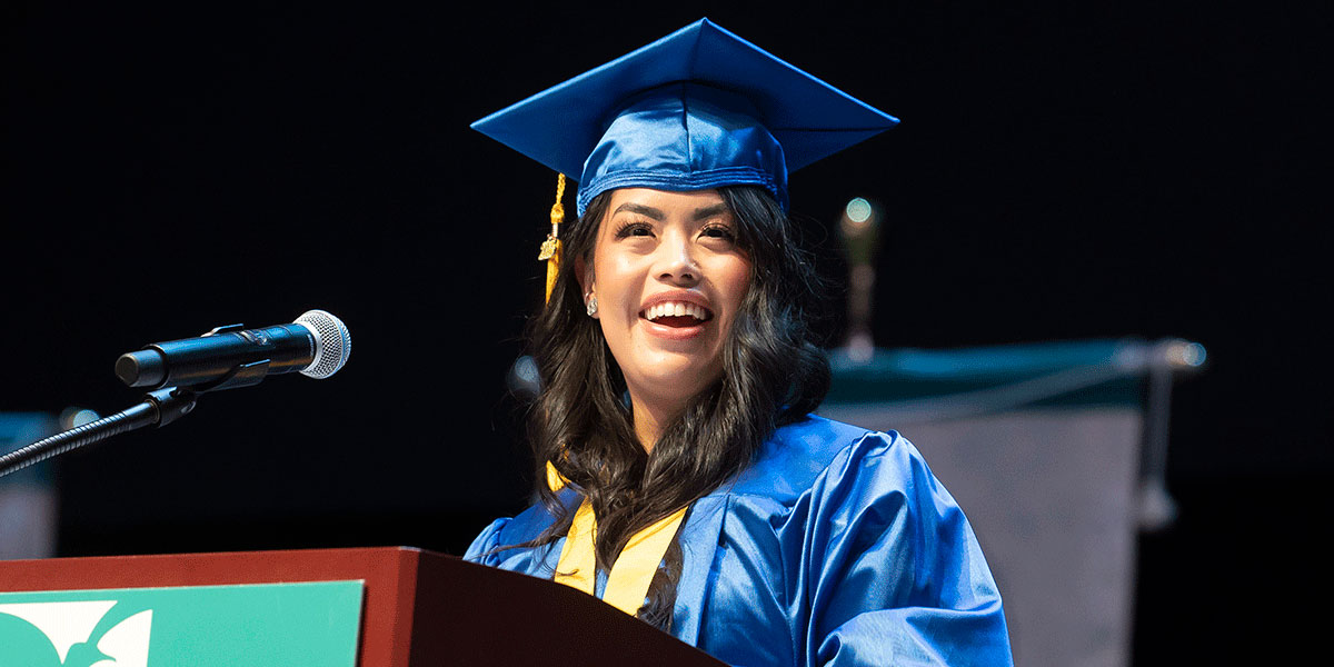 AACC nursing grad Samantha Navarro speaks at Commencement