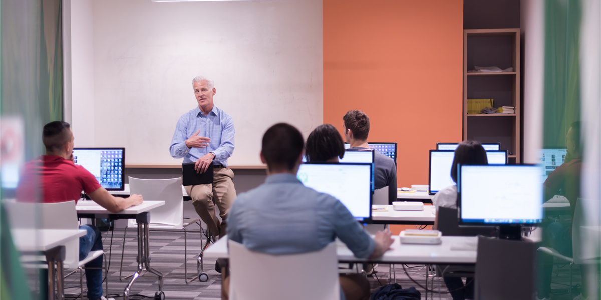 computer lab students with professor