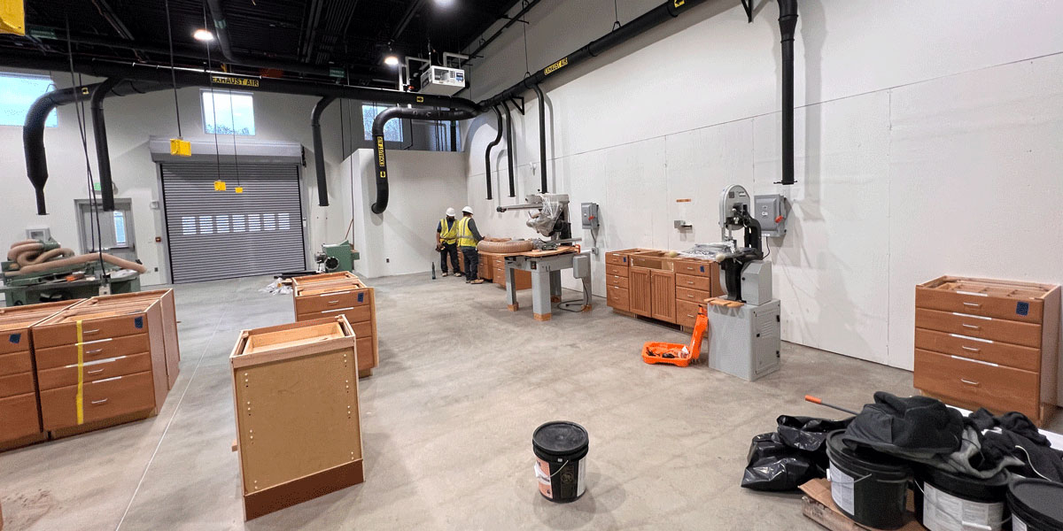 Carpentry lab inside Clauson Center.