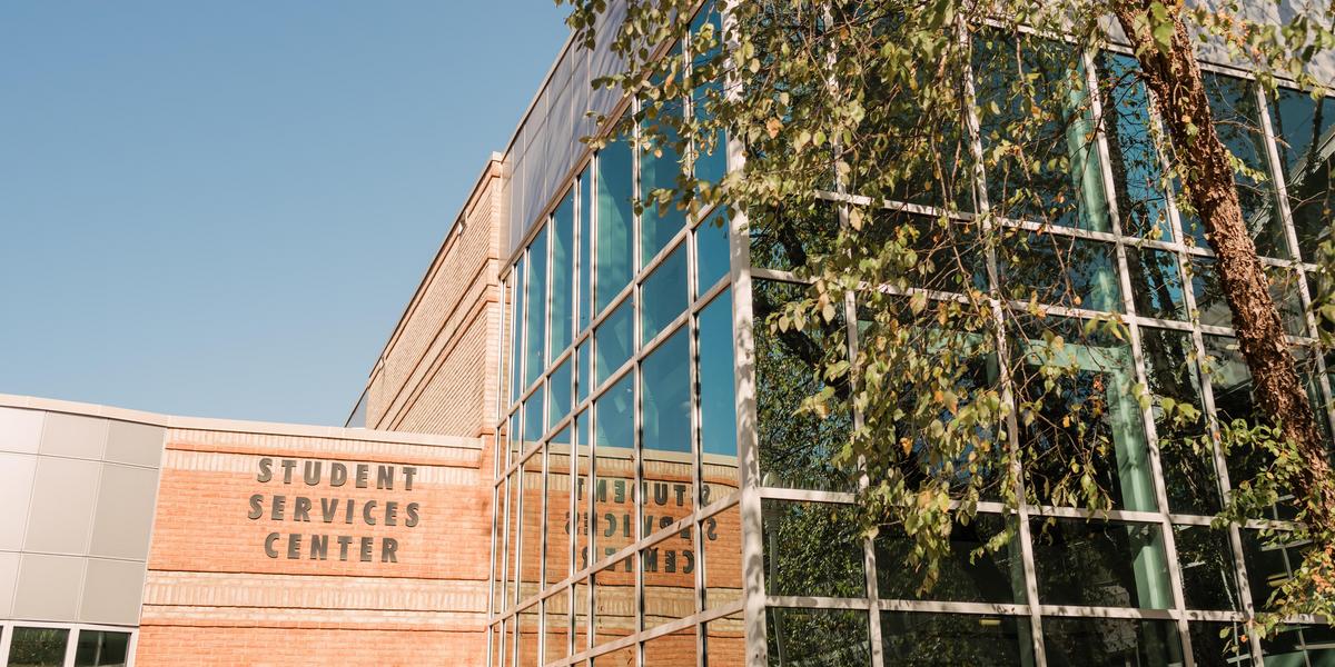 Exterior of the student services center.