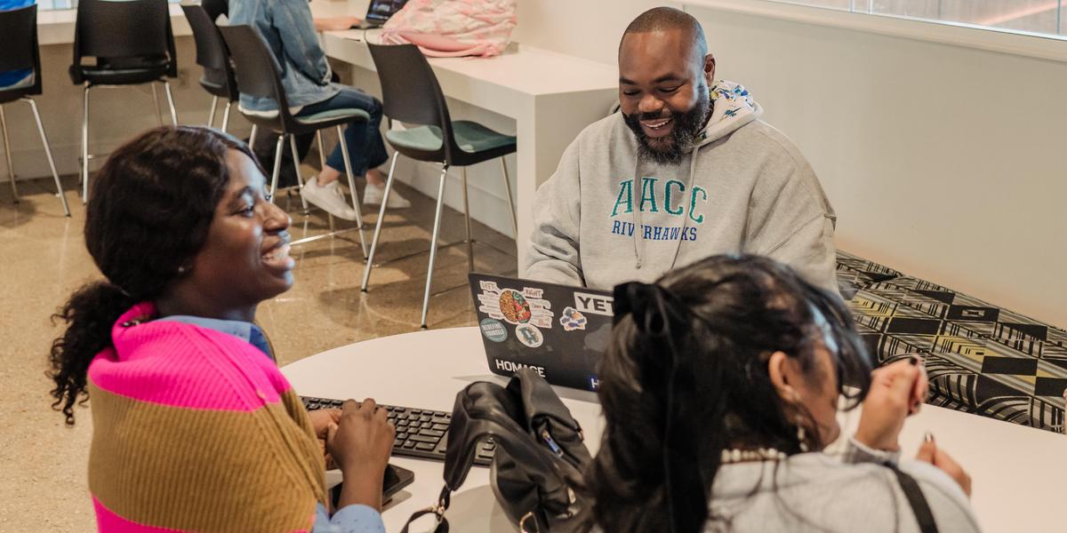 Students working in a group.